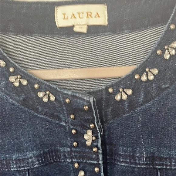NEW! LAURA of Canada Blue Cropped Denim Jean Jacket Embellished Sequin Accents - Picture 3 of 5